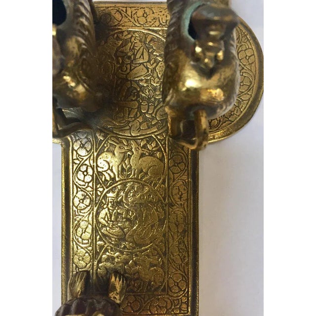 Brass Brass Hindu Temple Oil Lamps Figures a Two Cows and Holly Man Standing For Sale - Image 8 of 13