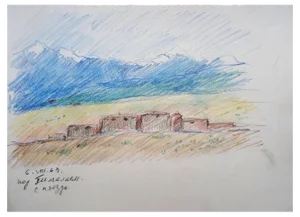 Herberts Mangolds, from the Train to the Himalayas, 1963, Crayon & Pencil