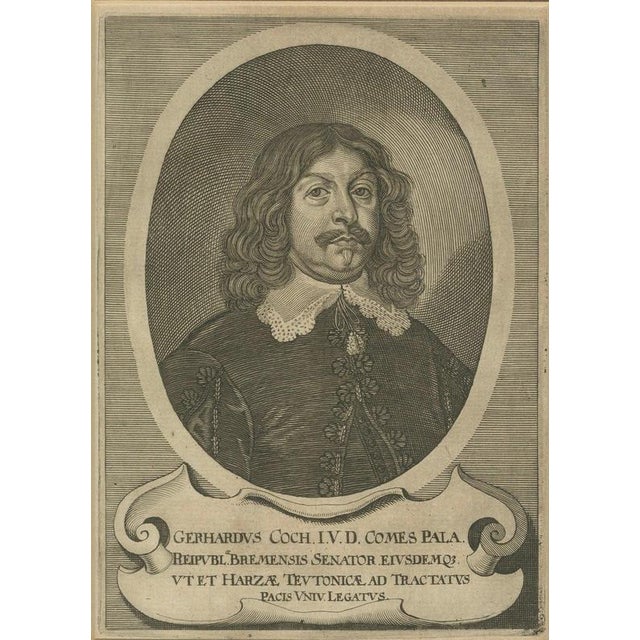 Paper Gerhard Coch, Peace of Westphalia & Hanseatic Diplomat Portrait, 1652, Engraving For Sale - Image 7 of 10