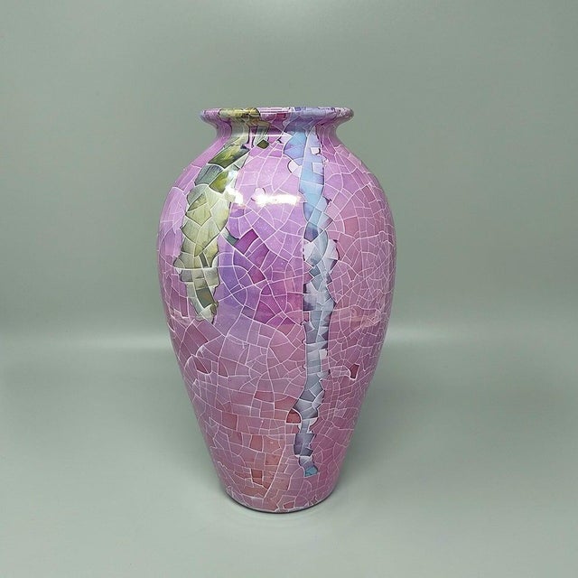 Mid-Century Modern Polychrome Craquelé Vase in Sardinian Ceramic by Giuseppe Locci, Italy, 1990s For Sale - Image 3 of 8