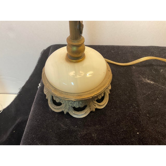 Early 20th Century Italian Metal & Marble Decorative Table Lamps With Metal Flowers - a Pair For Sale In Dallas - Image 6 of 10