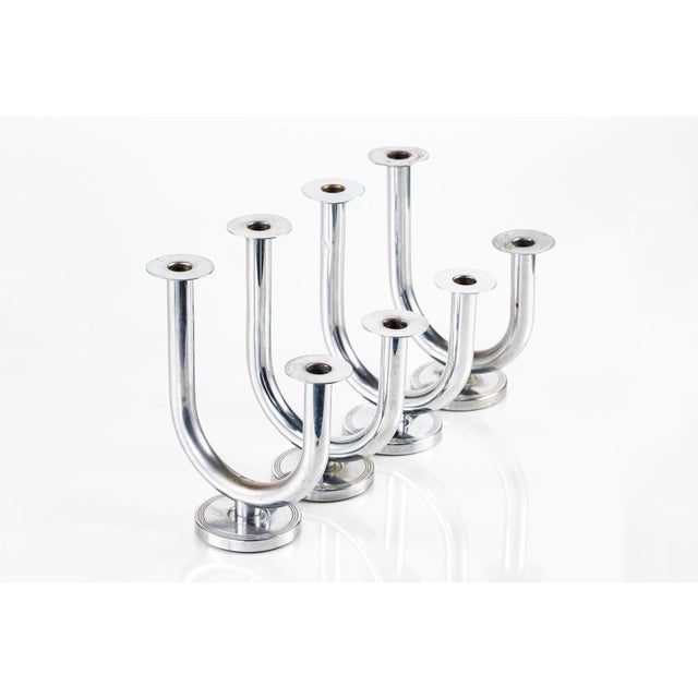 1930s Art Deco Taurex Chrome Candlestick Holders by Walter Von Nessen for Chase For Sale - Image 5 of 16