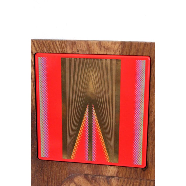 A very unique oak wood and tile cheese tray, appetizer plate, or cutting board. Has a inset tile with a very midcentury...