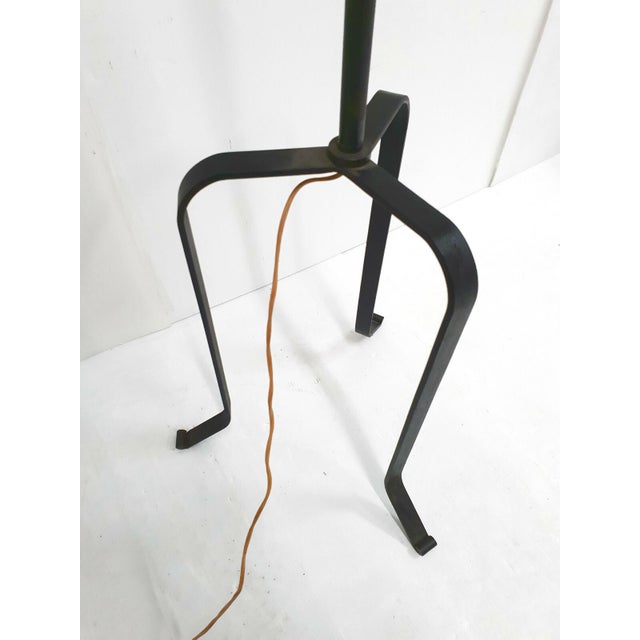 Vintage French Tripod Floor Lamp in Perforated Metal, Steel and Brass, 1950s For Sale - Image 6 of 7