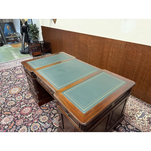 English Partner Desk in Wood and Leather For Sale - Image 17 of 18