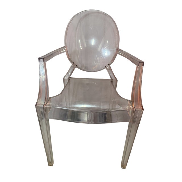 Pair of Kartell Louis Ghost clear molded armchairs, with oval backs, arms and square tapered legs with clear foot caps....