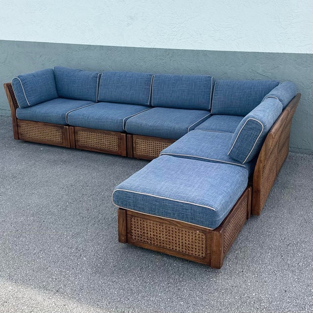Boho Chic Vintage Boho Chic Cane and Oak Modular Sofa by Desoto - 6 Pieces For Sale - Image 3 of 12