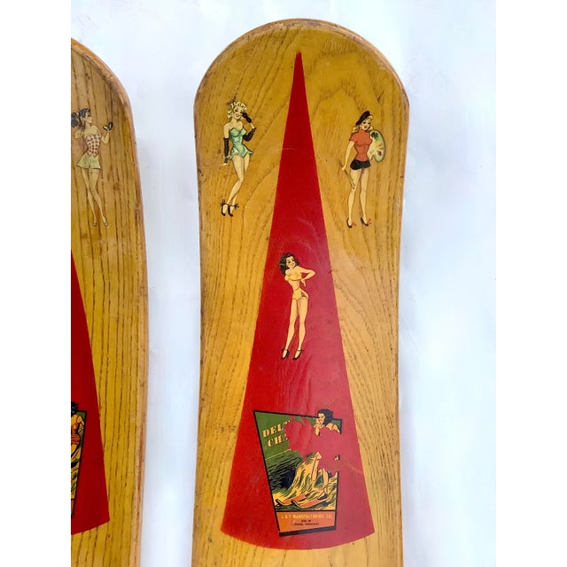 1940s Circa 1940s Wood Delta Champ Waterskis Bathing Beauty Graphics, Pair For Sale - Image 5 of 6