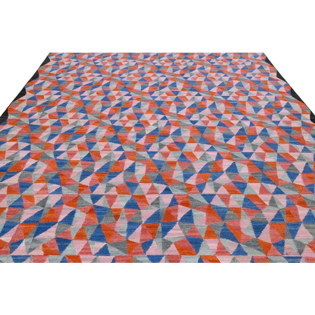 Modern Geometric Wool Kilim Area Rug - Vibrant Multi-Color by Apadana For Sale - Image 9 of 11