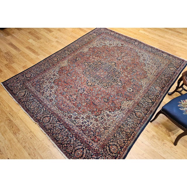 1900 - 1909 Early 20th Century Persian Kashan Rug, Hand-Knotted Wool, Floral Pattern, Rust & Ivory, 8x10 For Sale - Image 5 of 18