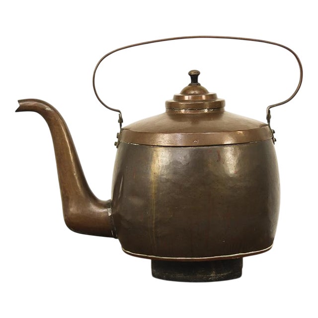 Extremely Large 19th Century Hammered Copper Teapot with Patina For Sale