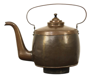Extremely Large 19th Century Hammered Copper Teapot with Patina