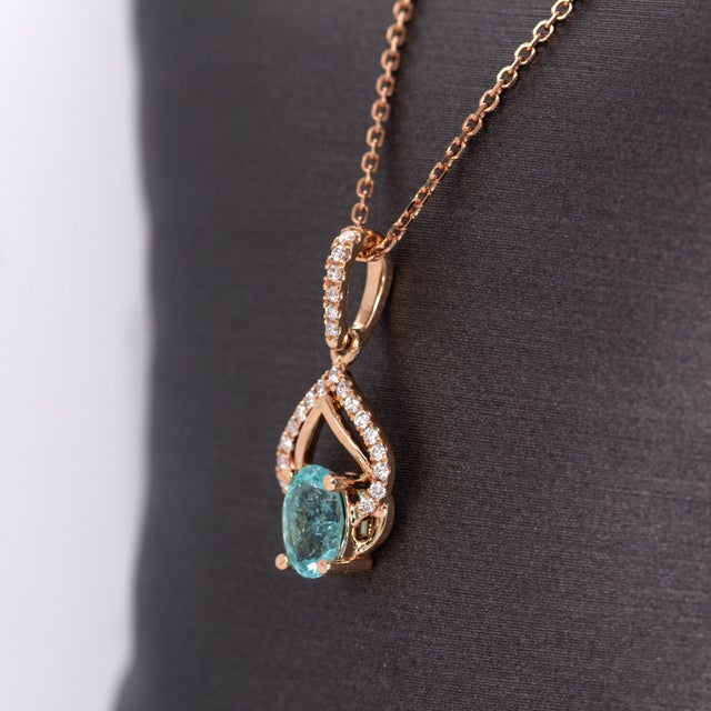 Afghan Tourmaline Pendant W Earth Mined Diamond Accents in 14k Solid Rose Gold For Sale - Image 4 of 7