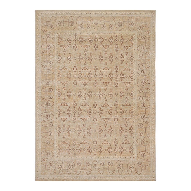 Rug & Kilim’s Oushak Style Rug in Beige-Brown and Orange Geometric Pattern For Sale