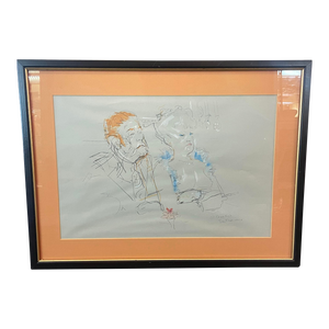 1970s Original Drawing by Jack Levine Entitled “At Amelios “ San Francisco, Framed
