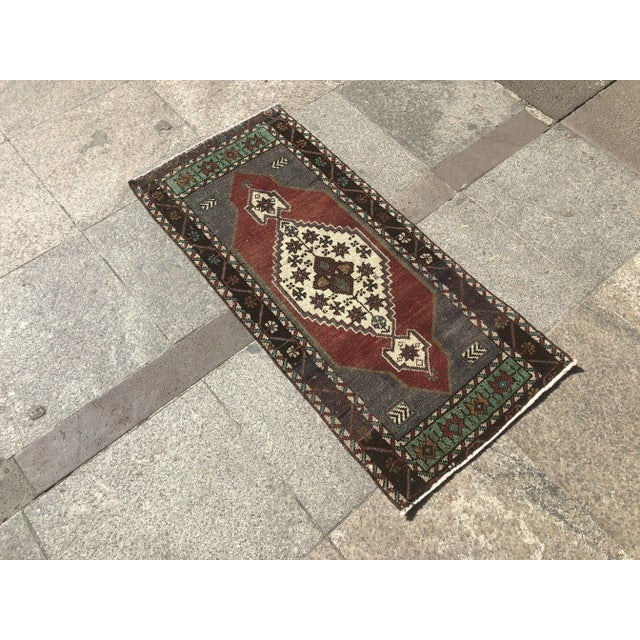 Art Deco 1960s Vintage Turkish Handmade Tribal Rug- 1′7″ × 3′4″ For Sale - Image 3 of 6
