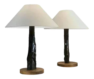 Sculptural French Ebony Table Lamps, 1950s, Set of 2