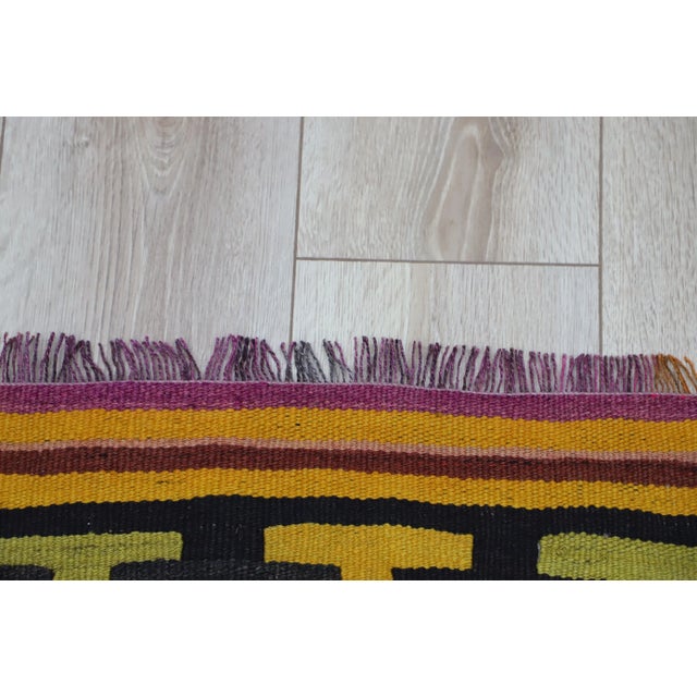 Green 1970s Scandinavian Green Striped Kilim Rug For Sale - Image 8 of 13