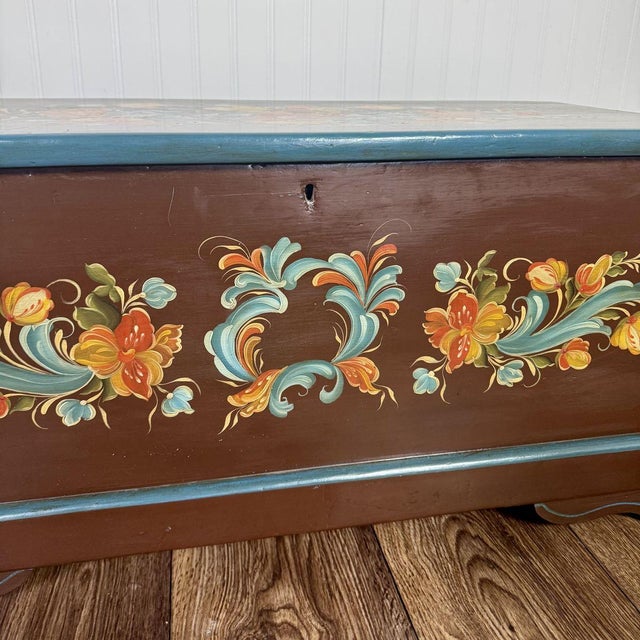 Hand-Painted Scandinavian Folk Art Chest - Signed For Sale - Image 9 of 12