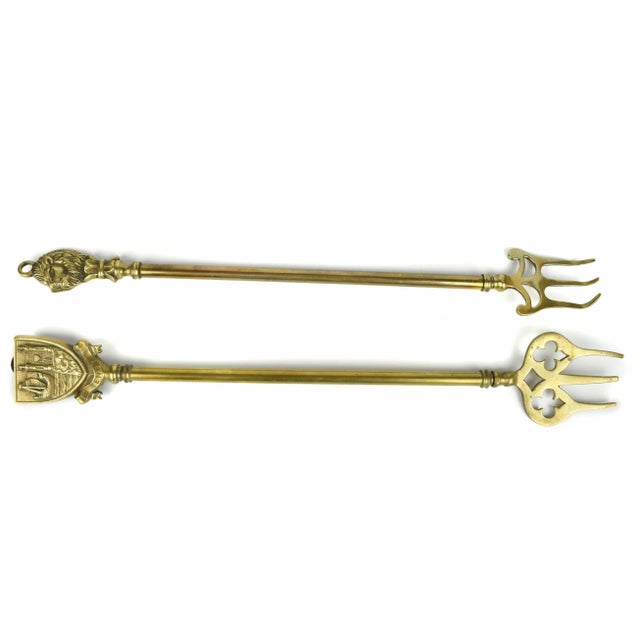 Brass Early 20th Century Telescopic Solid Brass English Fireplace Toasting Fork - 2 Pieces For Sale - Image 8 of 8