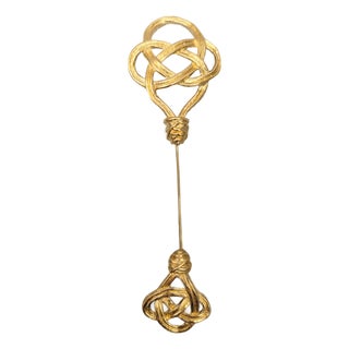 Vintage 1980s Signed Givenchy Goldtone Knots Jabot Brooch For Sale