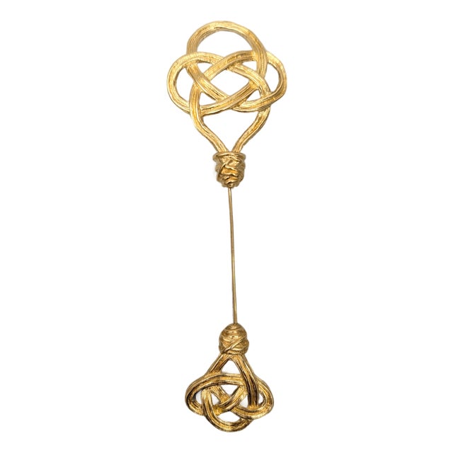 Vintage 1980s Signed Givenchy Goldtone Knots Jabot Brooch For Sale