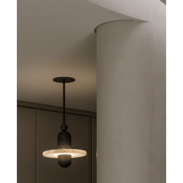Apparatus Studio Median Mono Alabaster & Blackened Brass Pendants - Set of 3 For Sale - Image 10 of 14