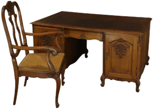 Desk and Chair Louis XV Rococo Vintage 1950 Oak