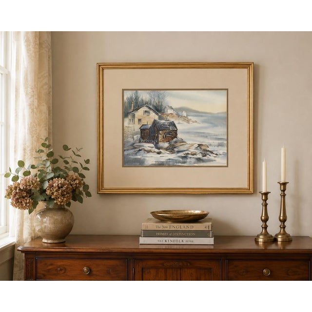 Cerulean Arthur Fox 1977 New England Coastal Watercolor, Framed For Sale - Image 8 of 8