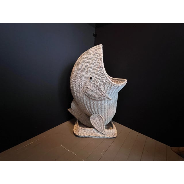 Vintage white wicker whale. Sculptural plant stand. Perfect for you Coastal Chic Home. Animal Sculpture. Mid Century...