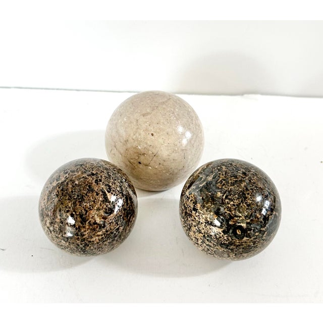 Vintage Stone Decorative Spheres – Marble, Granite & Carved Soapstone Orbs, Coffee Table Decor, Organic Modern Styling Objects - Set of 8 For Sale - Image 10 of 12