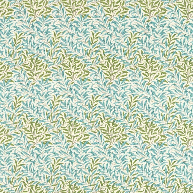 Morris & Co Willow Bough Fabric in Nettle/Sky Blue For Sale