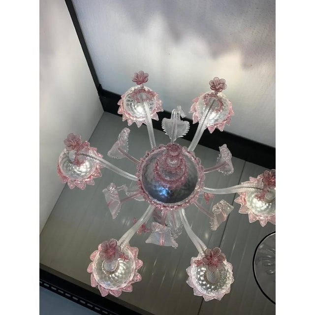 Chandelier in Transparent and Pink Murano-Style Glass with Flower and Leaf Motifs by Simoeng For Sale - Image 10 of 13