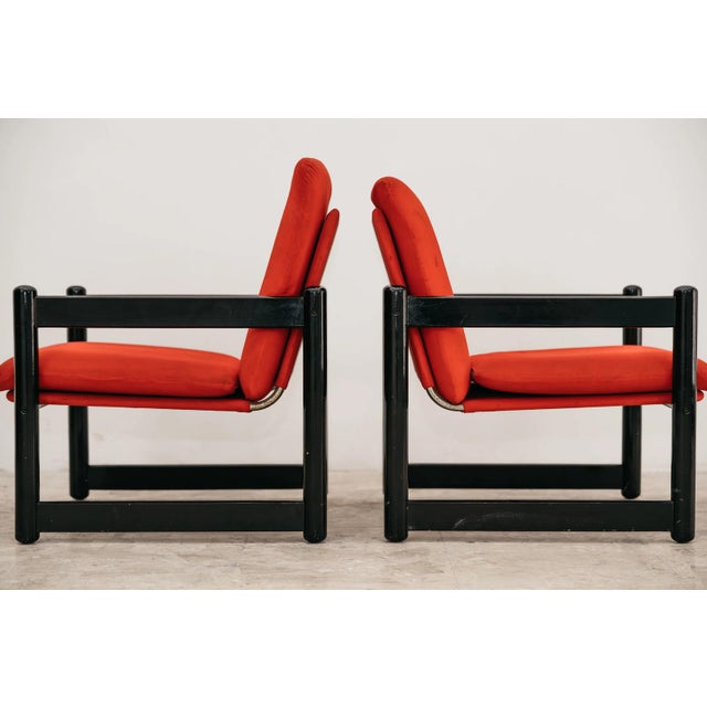 Pierrot Armchairs in Lacquered Wood and Red Fabric from Schirolli, 1980s, Set of 2 For Sale - Image 3 of 12