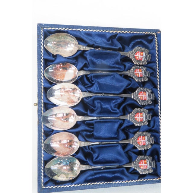 Silver Mid 20th Century Newfoundland Silver Plated Souvenir Spoons 6pc Boxed Set Made in Germany For Sale - Image 8 of 9