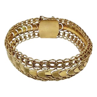 18k Yellow Gold Italian Mesh Bracelet Vintage For Sale