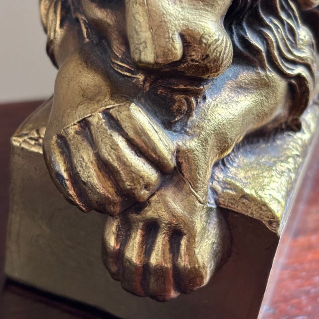 Metal Neoclassical Lion in Repose Sculpture After Antonio Canova For Sale - Image 7 of 14