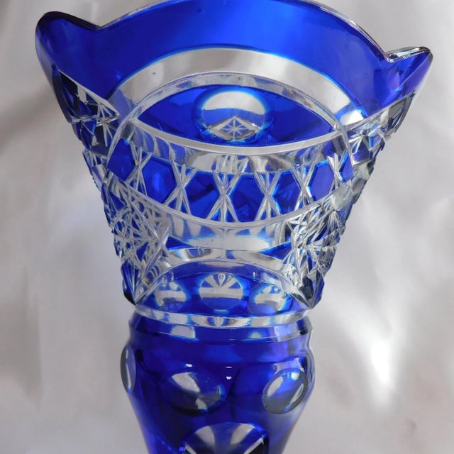 1940s Blue Cut to Clear Vase For Sale - Image 4 of 5