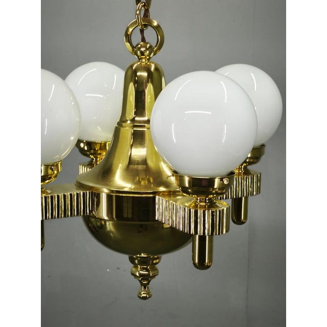 Vintage Czech Art Deco Brass and Opaline Glass Globe Pendant Light, 1920s For Sale - Image 13 of 15