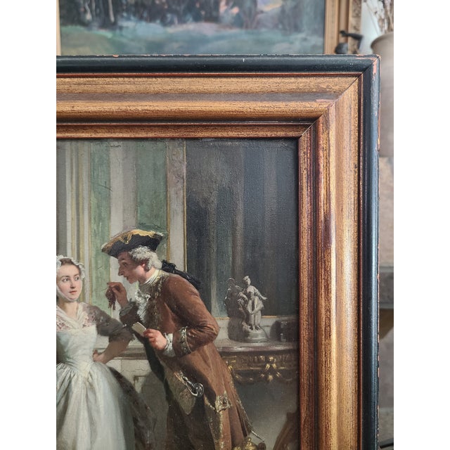 Prudent-Louis Leray Antique 19th Century French Oil Painting Interior Courting Scene For Sale - Image 12 of 17