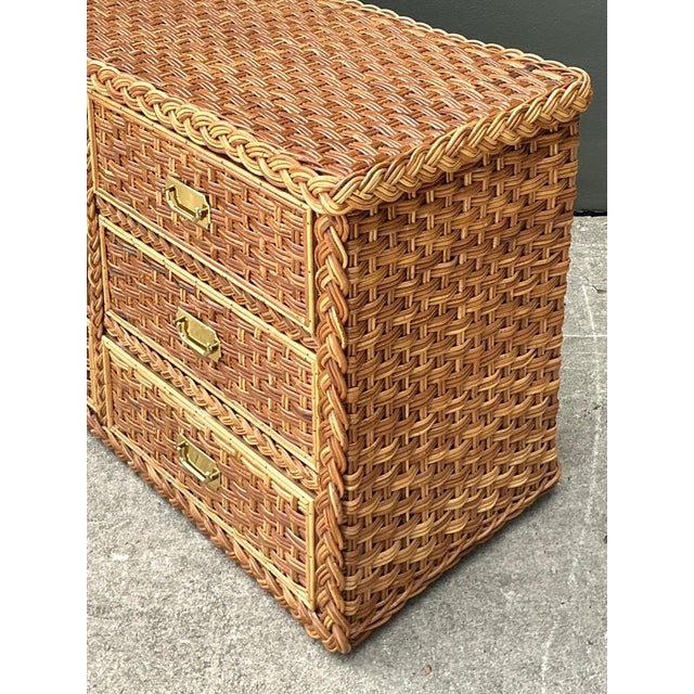 Late 20th Century Vintage Braided Rattan Six Drawer Campaign Dresser For Sale - Image 5 of 15