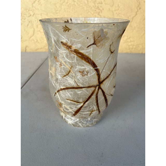 Vintage Glass Vase With Overlay Dried Flowers Signed For Sale - Image 4 of 8