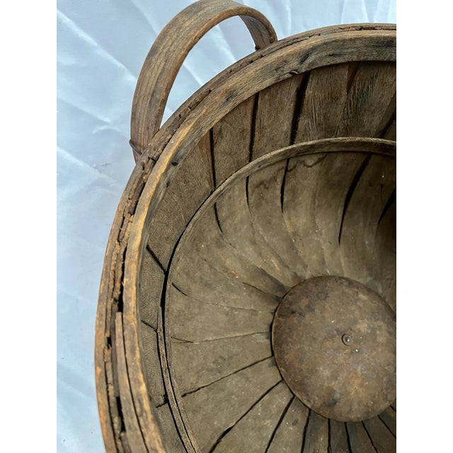 Wood Antique Late 1800s Splint Oak Apple Gathering Basket For Sale - Image 7 of 9