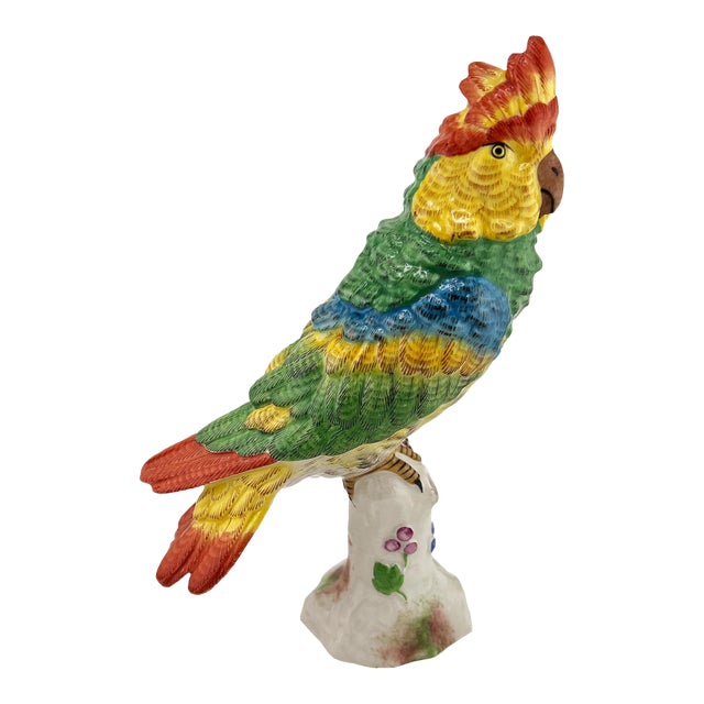 Mid 19th Century French Porcelain Parrot Sculpture, Porcelaine De Paris Bird Figure For Sale