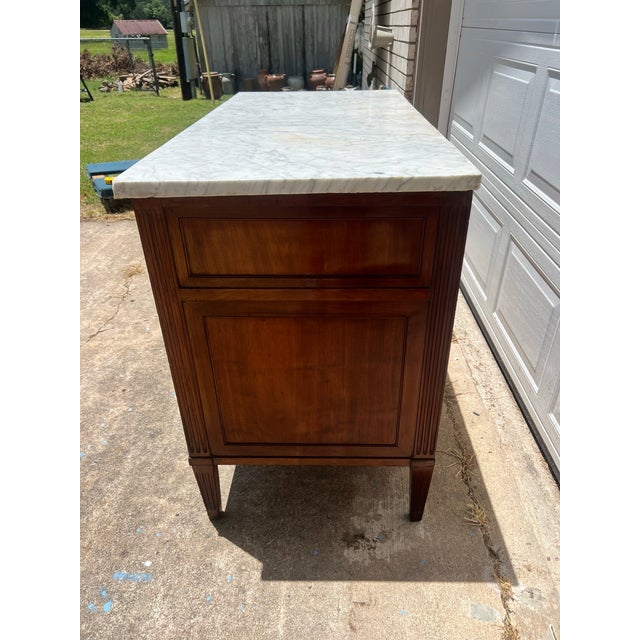 Wood French 19th Century Louis XVI Walnut Carrara Marble Top Chest of Drawers For Sale - Image 7 of 12