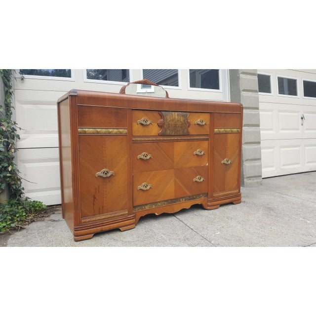 Antique Art Deco Waterfall Sideboard With Mirror Chairish