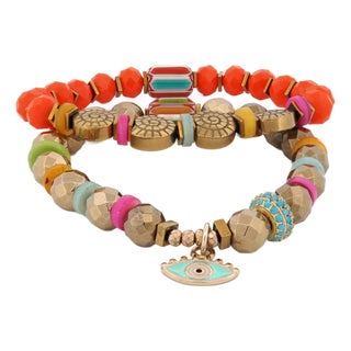 Sunset Breeze Evil Eye Beaded Bracelet Set For Sale