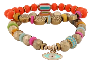 Sunset Breeze Evil Eye Beaded Bracelet Set