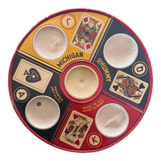 Rare 1930s Michigan Rummy Vintage Game Tray With Card Design For Sale