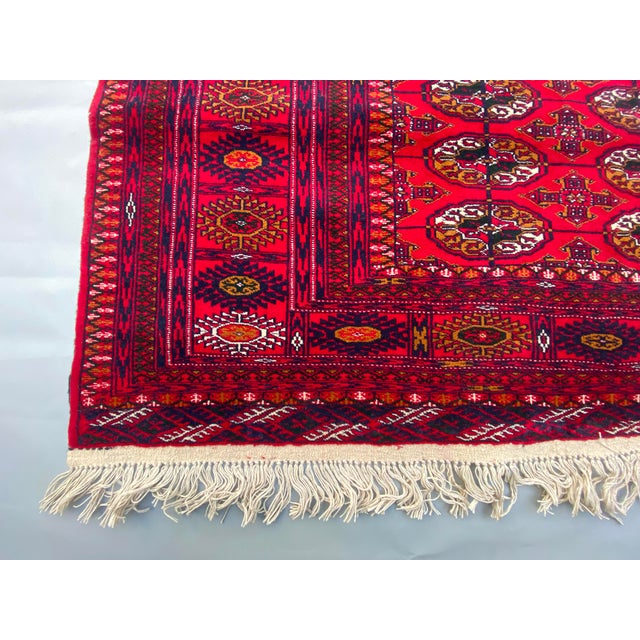 2000 - 2009 Vintage Afghan Hand-Knotted Red Tekke Rug Oriental Wool Carpet For Sale - Image 5 of 10